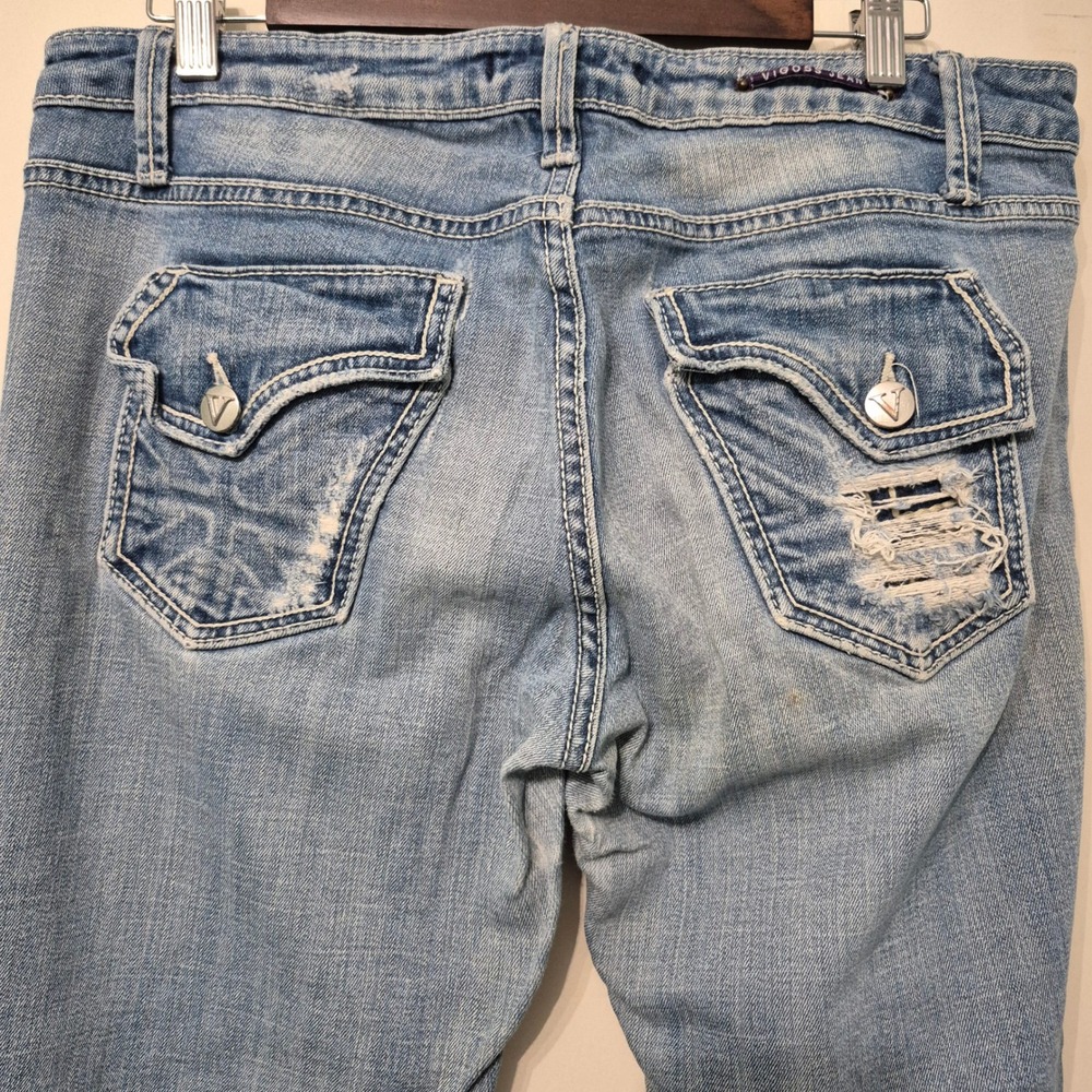Vigoss Womens Light Wash Distressed Bootcut Jeans Size 13 Low Rise Flap Pocket - Picture 7 of 9